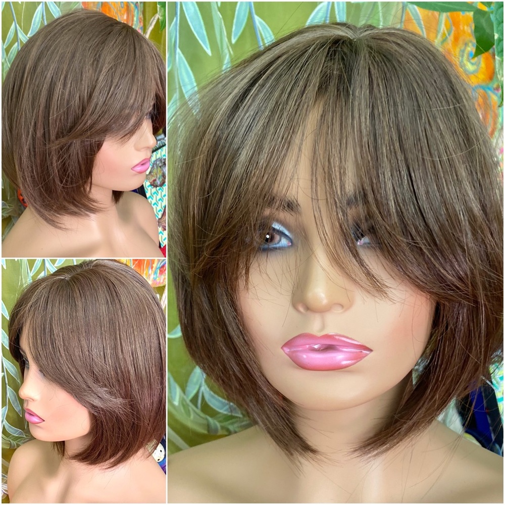 short brown layered bob wig